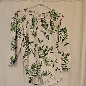 Trenery Green and White Floral Blouse